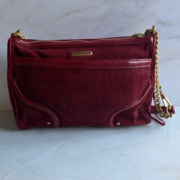 REBECCA MINKOFF MAC Clutch Bombe Blood Red Leather Crossbody Shoulder Bag - Picture 5 of 12
